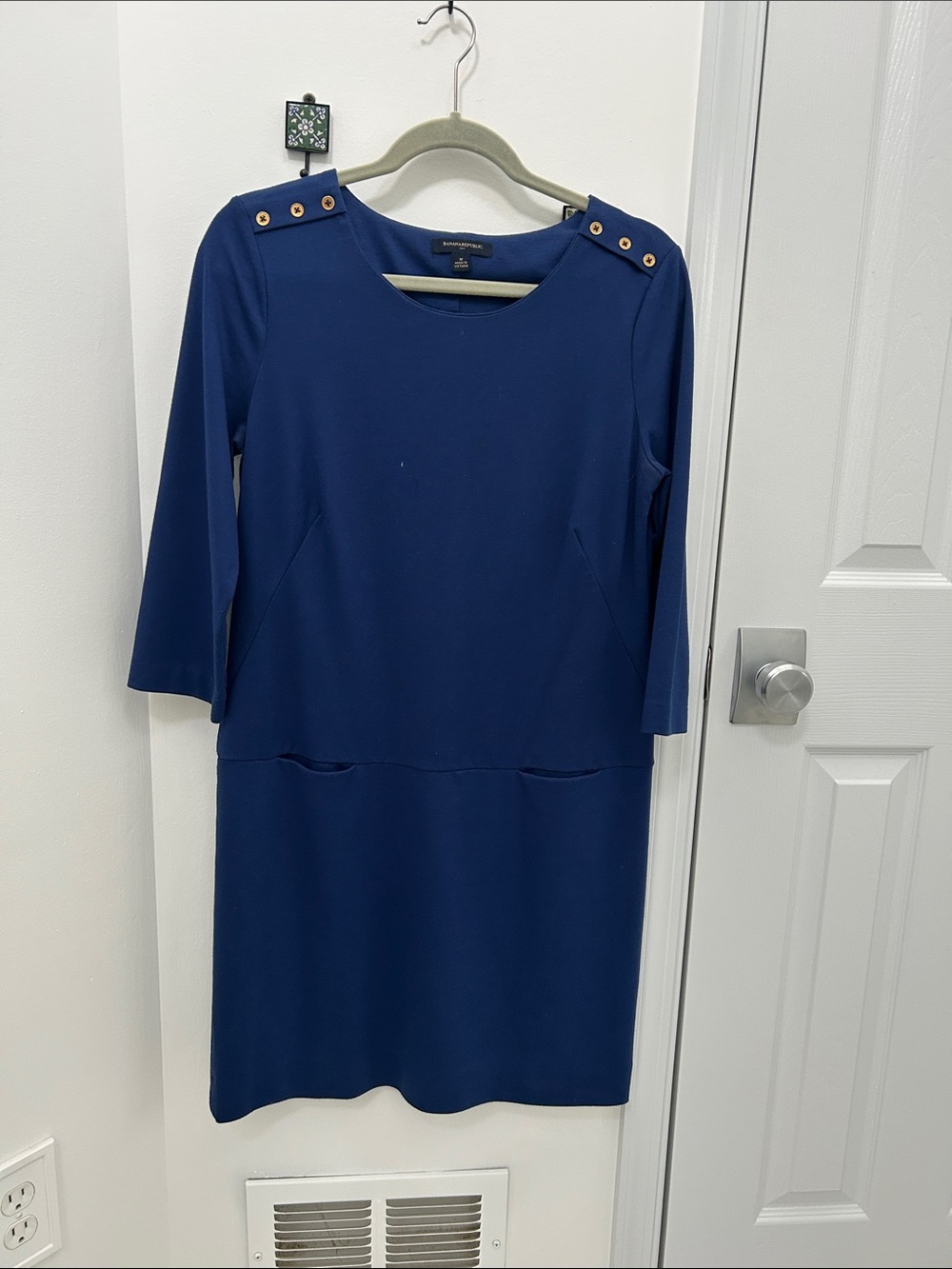 Banana Republic Navy Sheath Dress with Gold Button Details